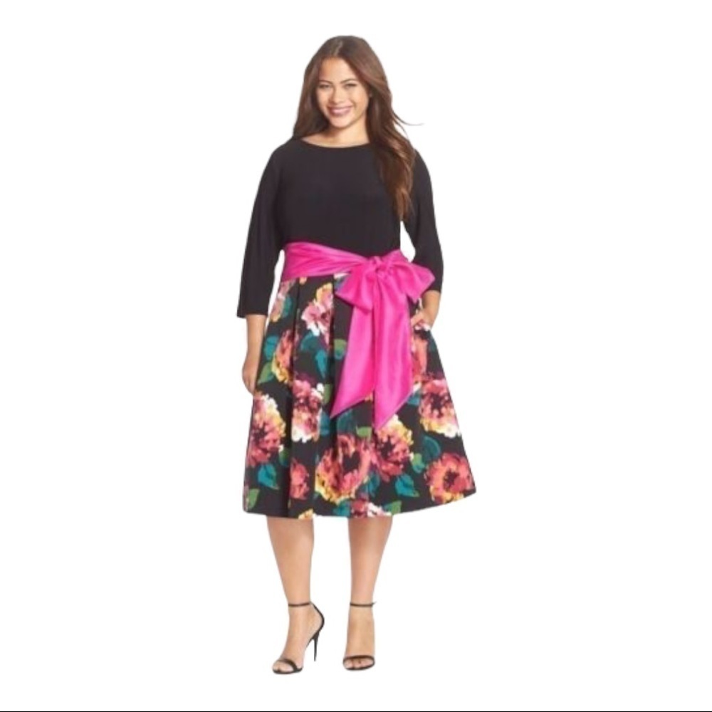 ELIZA J floral tea length dress with black top